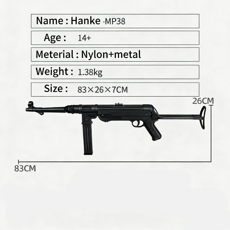 GQH MP38 Electric Black Gel Blaster SMG