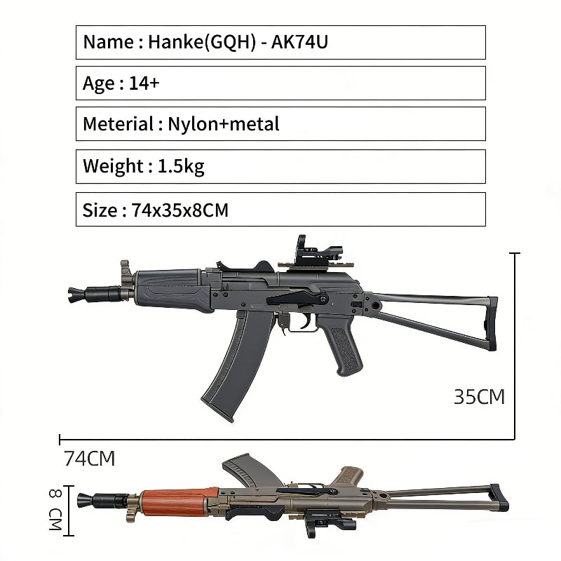 Hanke AK74U Electric Black Gel Blaster Rifle